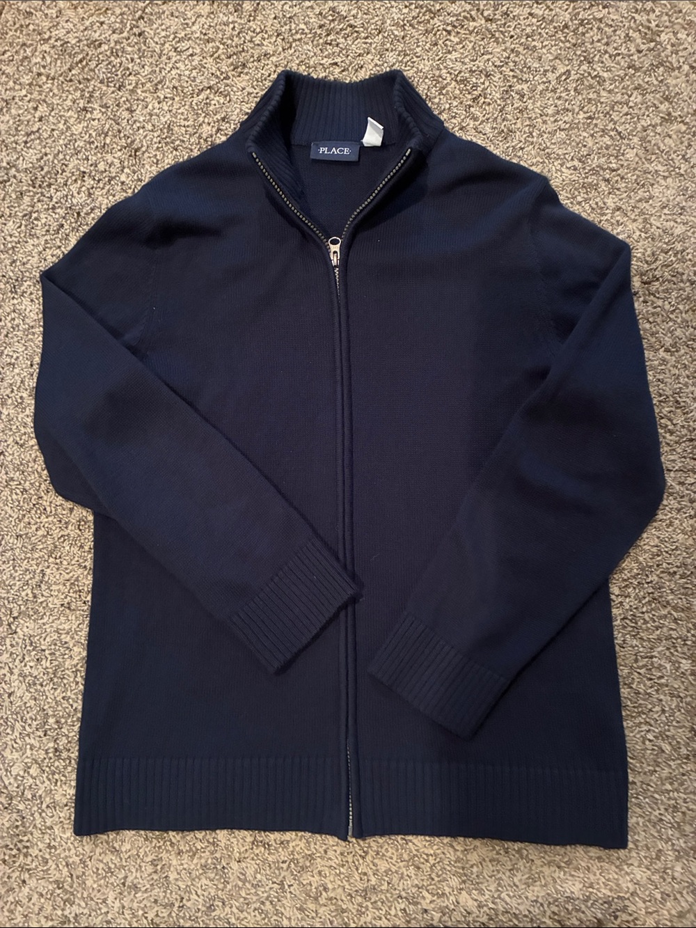 Place Men's Navy Full-Zip Ribbed Sweater